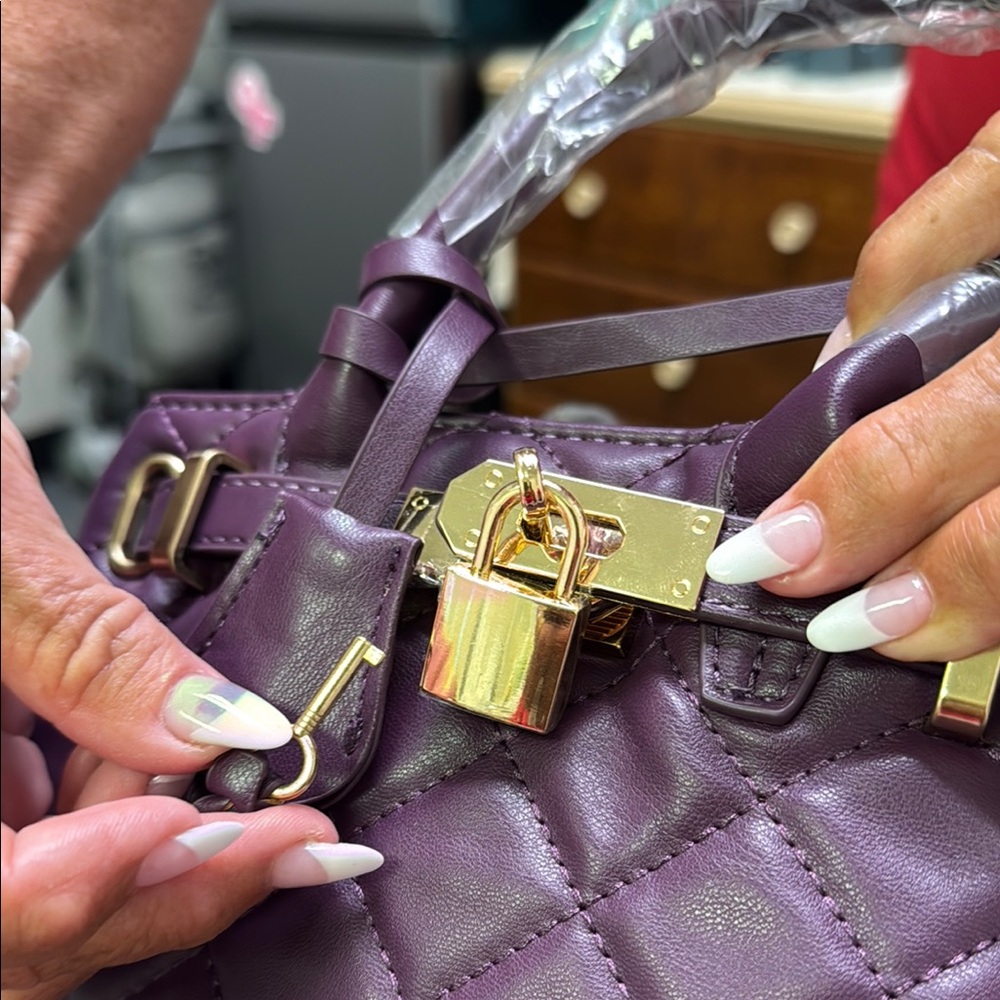 Badgley Mischka Purple Quilted Satchel - Picture 5 of 5